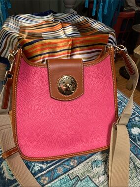 Dooney & Bourke turn lock leather messenger crossbody bag new QVC hot pink